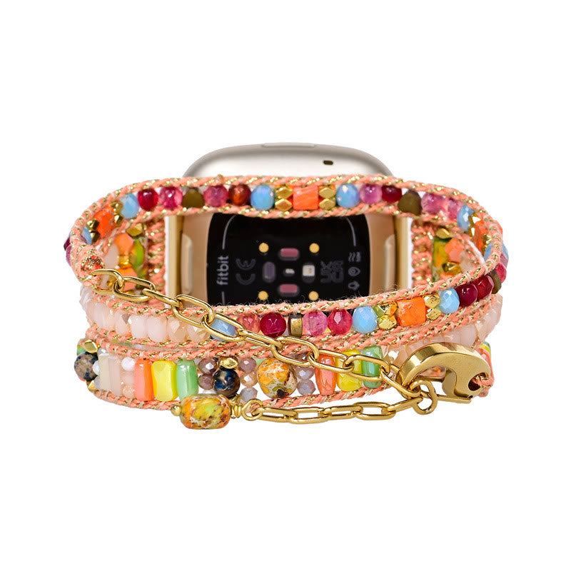 Bracelet de montre Fitbit tissé à la main avec perles de cristal orange Olivenorma