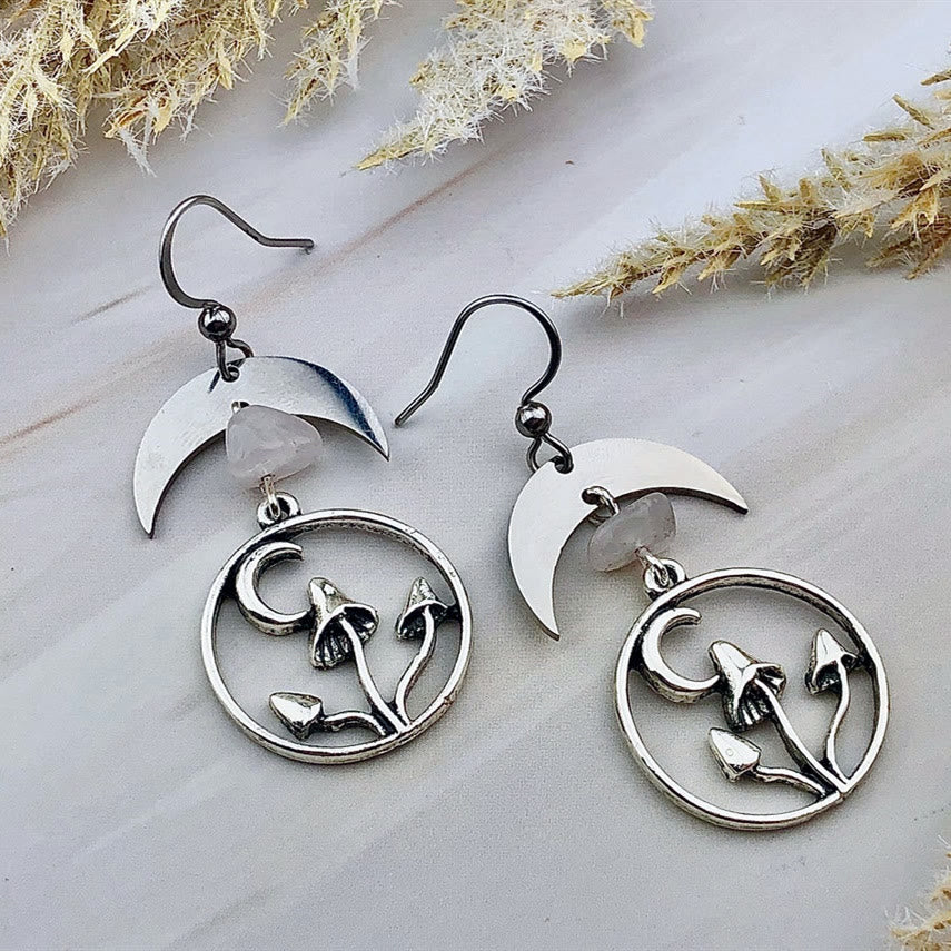 Boucles d'oreilles pendantes en forme de champignon lunaire en cristal naturel Olivenorma