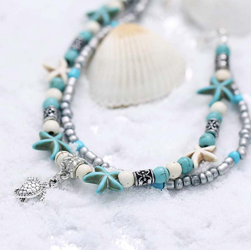 Bracelet de cheville symbole tortue turquoise Olivenorma