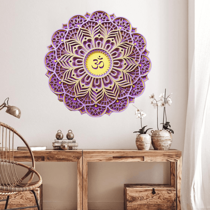 Décoration murale sculptée 3D Olivenorma violet rose Om Hamsa Chakra