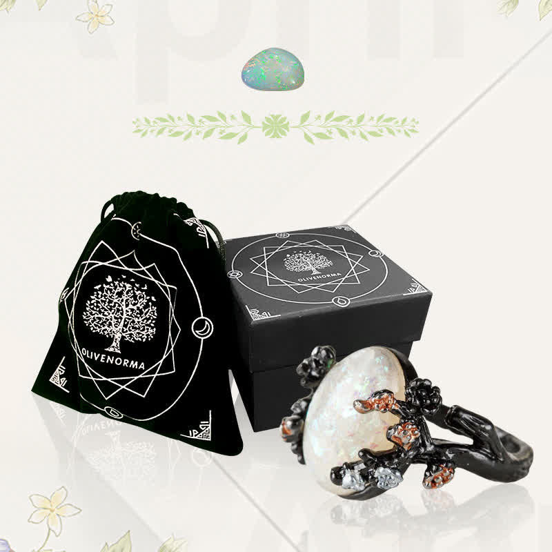 Olivenorma « Midnight Blossom : - Bague d'opale d'arbre magique