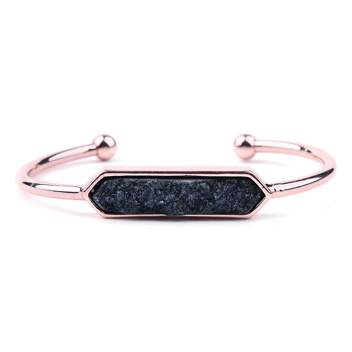Bracelet manchette en cuivre et métal avec grappe de cristaux naturels Olivenorma