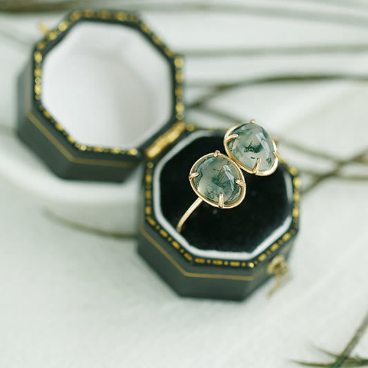 Bague en argent 925 avec agate mousse ovale naturelle Olivenorma