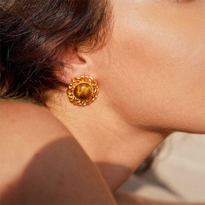 Boucles d'oreilles en or avec tournesol et œil de tigre Olivenorma