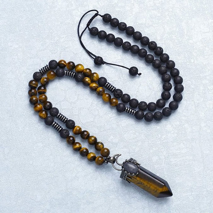 Collier Mala avec pendentif en forme de prisme hexagonal en cristal naturel Olivenorma