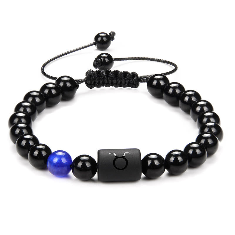Bracelet tissé pour homme en onyx noir naturel avec signe du zodiaque Olivenorma