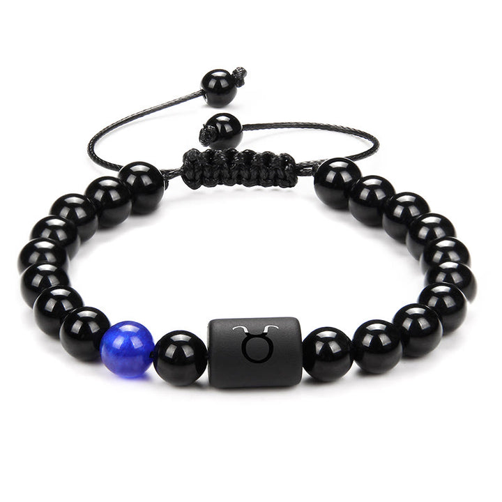 Bracelet tissé pour homme en onyx noir naturel avec signe du zodiaque Olivenorma