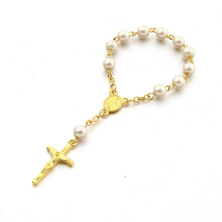 Bracelet chapelet en perles avec croix de la Vierge Marie Olivenorma