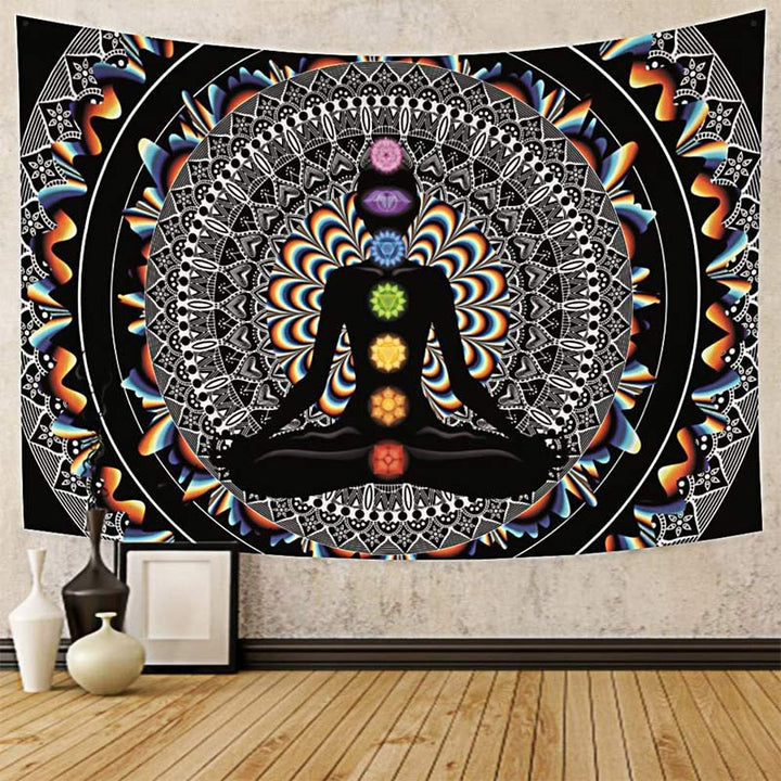Tapisserie de méditation vintage Chakra Yoga