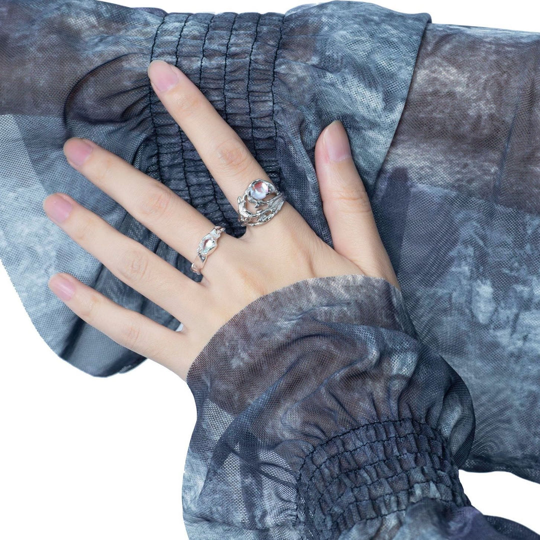 Bague en pierre de lune à motif de branches irrégulières Olivenorma