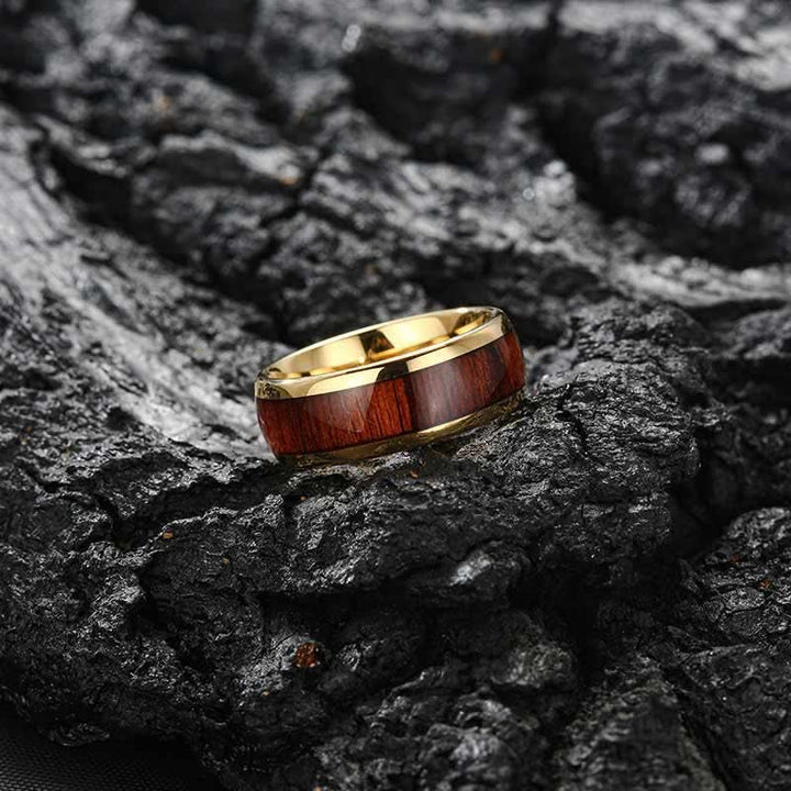 Bague en carbure de tungstène en bois de koa et coquille d'ormeau Olivenorma