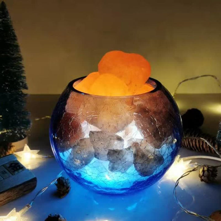 Lampe de sel rose de l'Himalaya avec réservoir en verre craquelé et glace créative Olivenorma