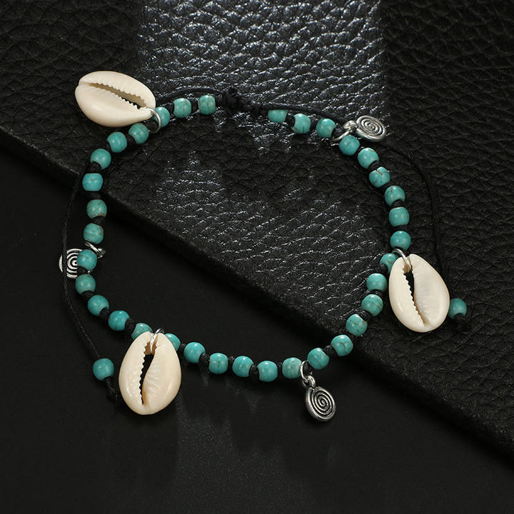 Bracelet de cheville avec pendentif en coquillage et perles turquoise naturelles Olivenorma