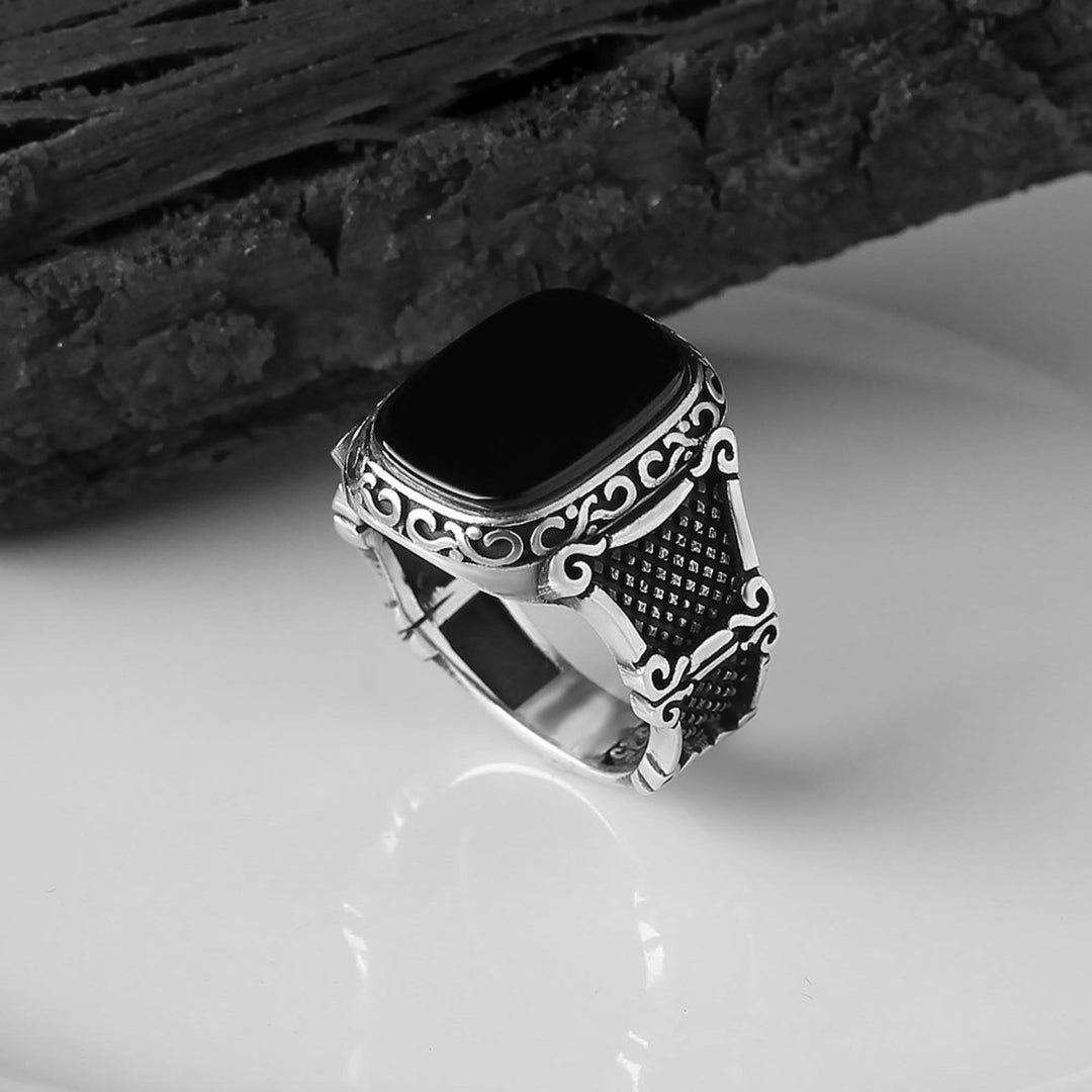 Bague cadeau cool en argent pour homme avec onyx noir Olivenorma