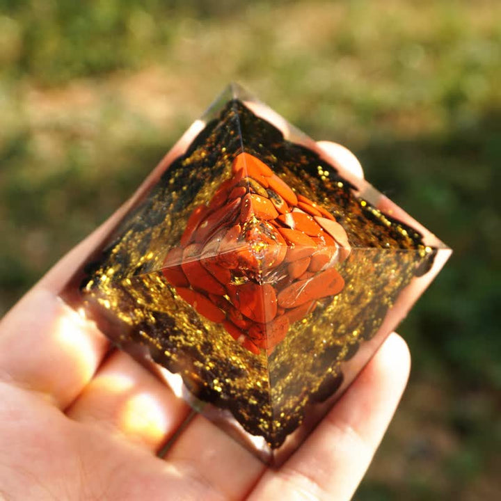 Olivenorma Jaspe rouge Tourmaline noire Arbre de vie Pyramide orgone