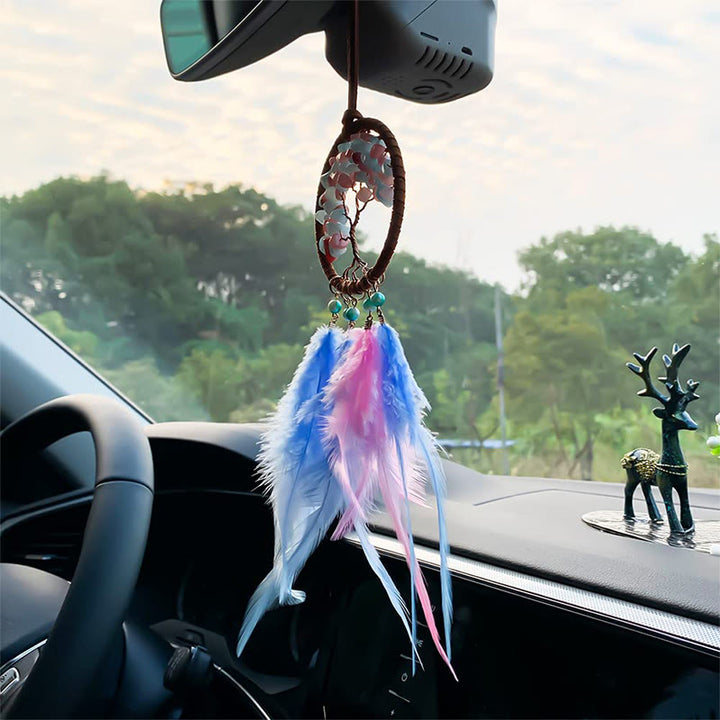 Ornement de voiture attrape-rêves en plumes en cristal arbre de vie Olivenorma