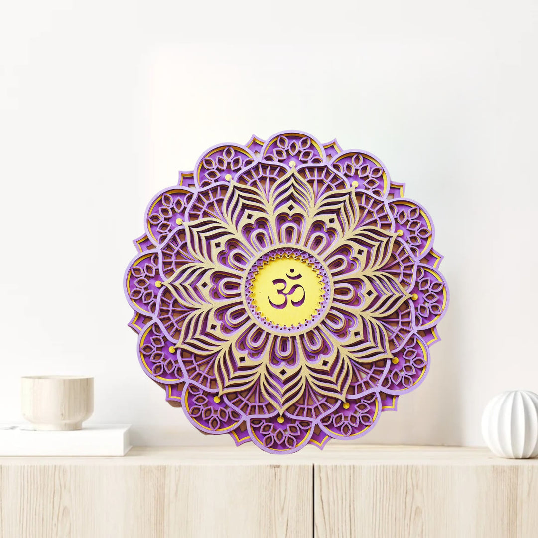 Décoration murale sculptée 3D Olivenorma violet rose Om Hamsa Chakra