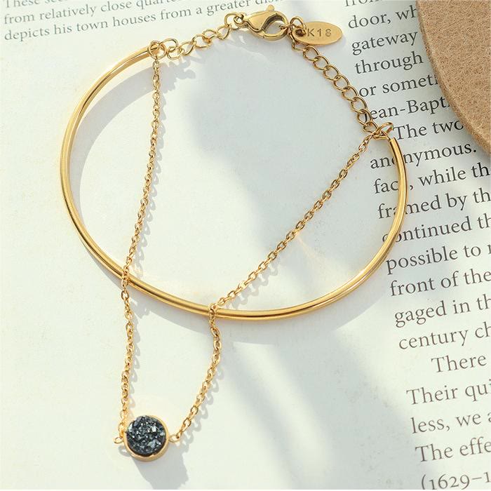 Bracelet double couche en tourmaline noire plaqué or 18 carats Olivenorma