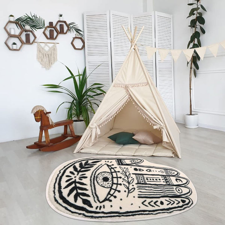 Tapis doux avec symbole Hamsa blanc Olivenorma