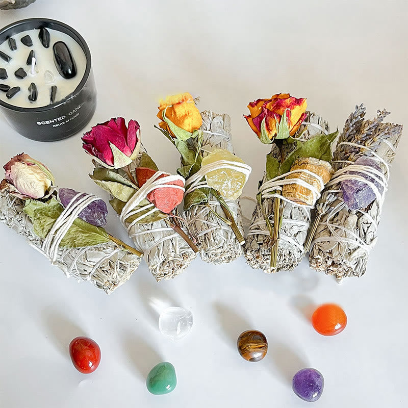 Olivenorma Plante en cristal naturel Rose Fleurs séchées Sauge blanche