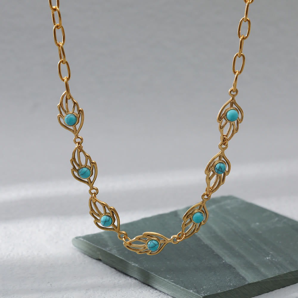 Collier en acier inoxydable 18 carats en forme de feuille de turquoise Olivenorma