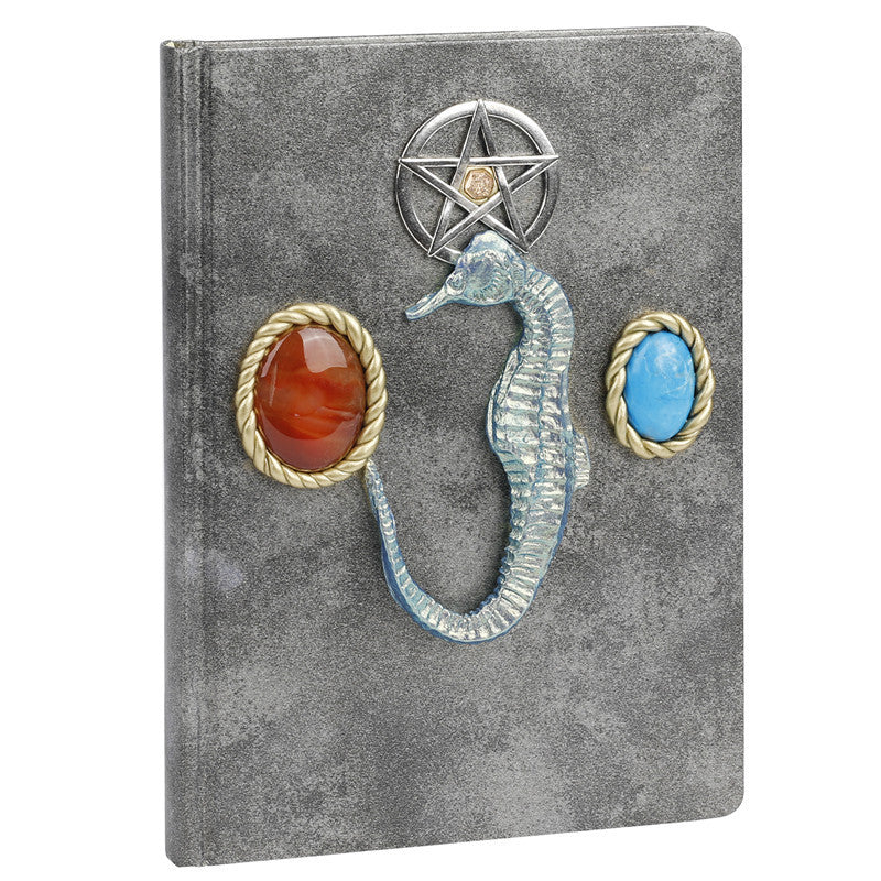 Carnet décoratif à motif hippocampe turquoise et agate rouge Olivenorma