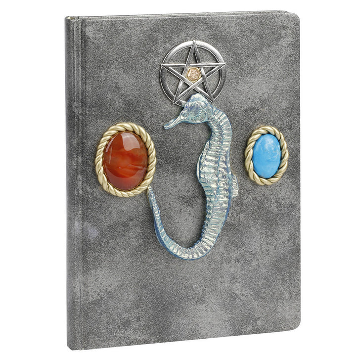 Carnet décoratif à motif hippocampe turquoise et agate rouge Olivenorma