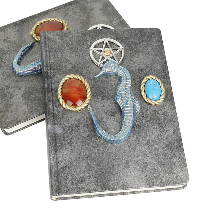 Carnet décoratif à motif hippocampe turquoise et agate rouge Olivenorma