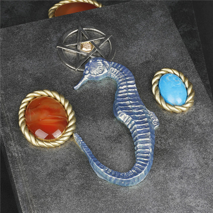 Carnet décoratif à motif hippocampe turquoise et agate rouge Olivenorma