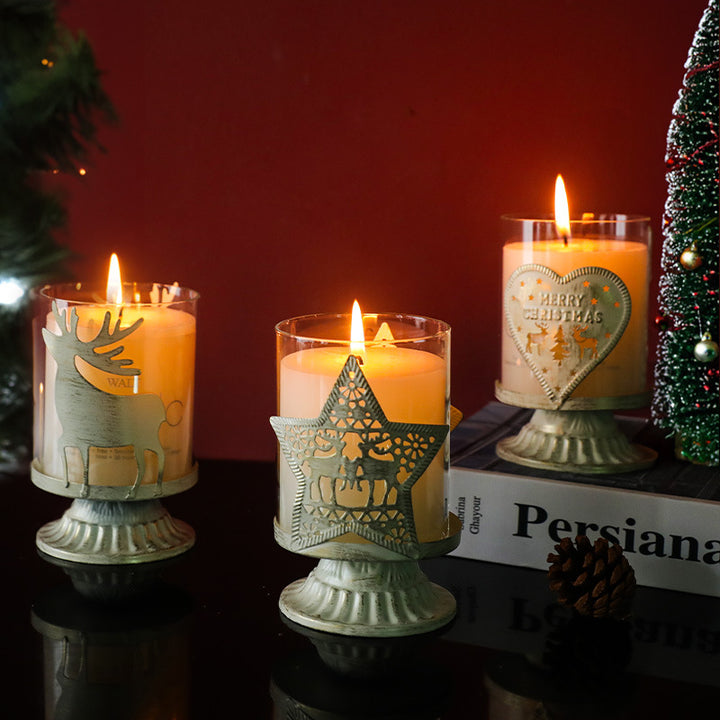 Bougeoir de Noël en verre en forme de cœur d'élan rétro vieilli Olivenorma
