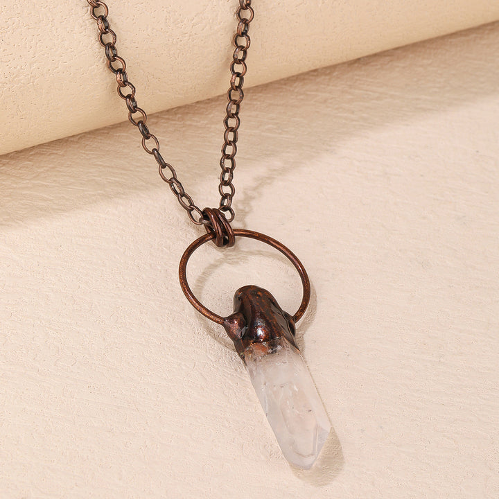 Collier en cuivre et cristal naturel transparent irrégulier Olivenorma