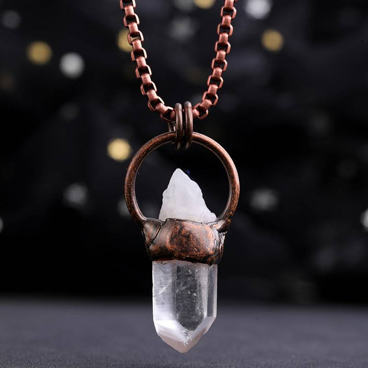 Collier en cuivre et cristal naturel transparent irrégulier Olivenorma