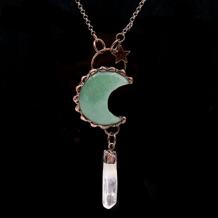 Collier avec pendentif en cristal de lune et étoile en pierres précieuses Olivenorma - Aventurine verte et quartz clair - image 11