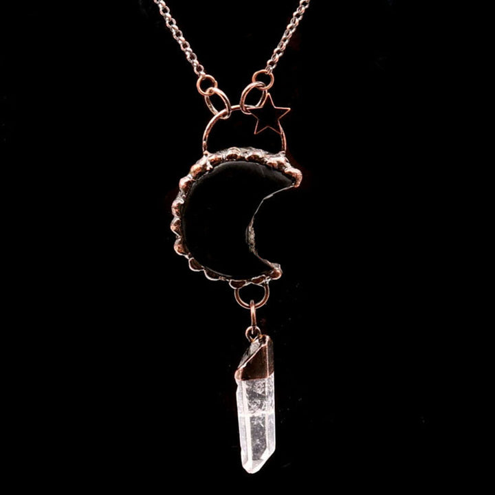 Collier avec pendentif en cristal de lune et étoile en pierres précieuses Olivenorma - Onyx noir et quartz clair - image 13