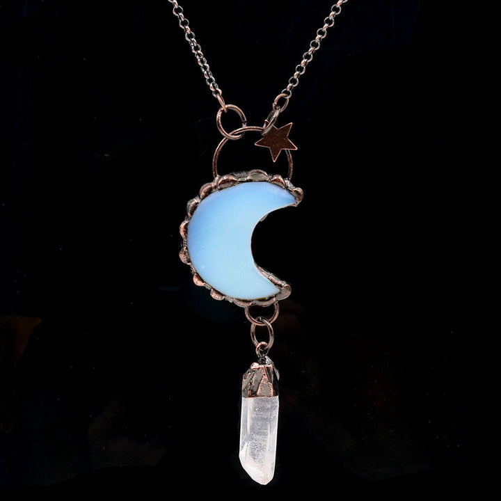 Collier avec pendentif en cristal de lune et étoile en pierres précieuses Olivenorma - Opalite et quartz clair - image 15
