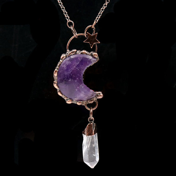 Collier avec pendentif en cristal de lune et étoile en pierres précieuses Olivenorma - Améthyste et quartz clair - image 5
