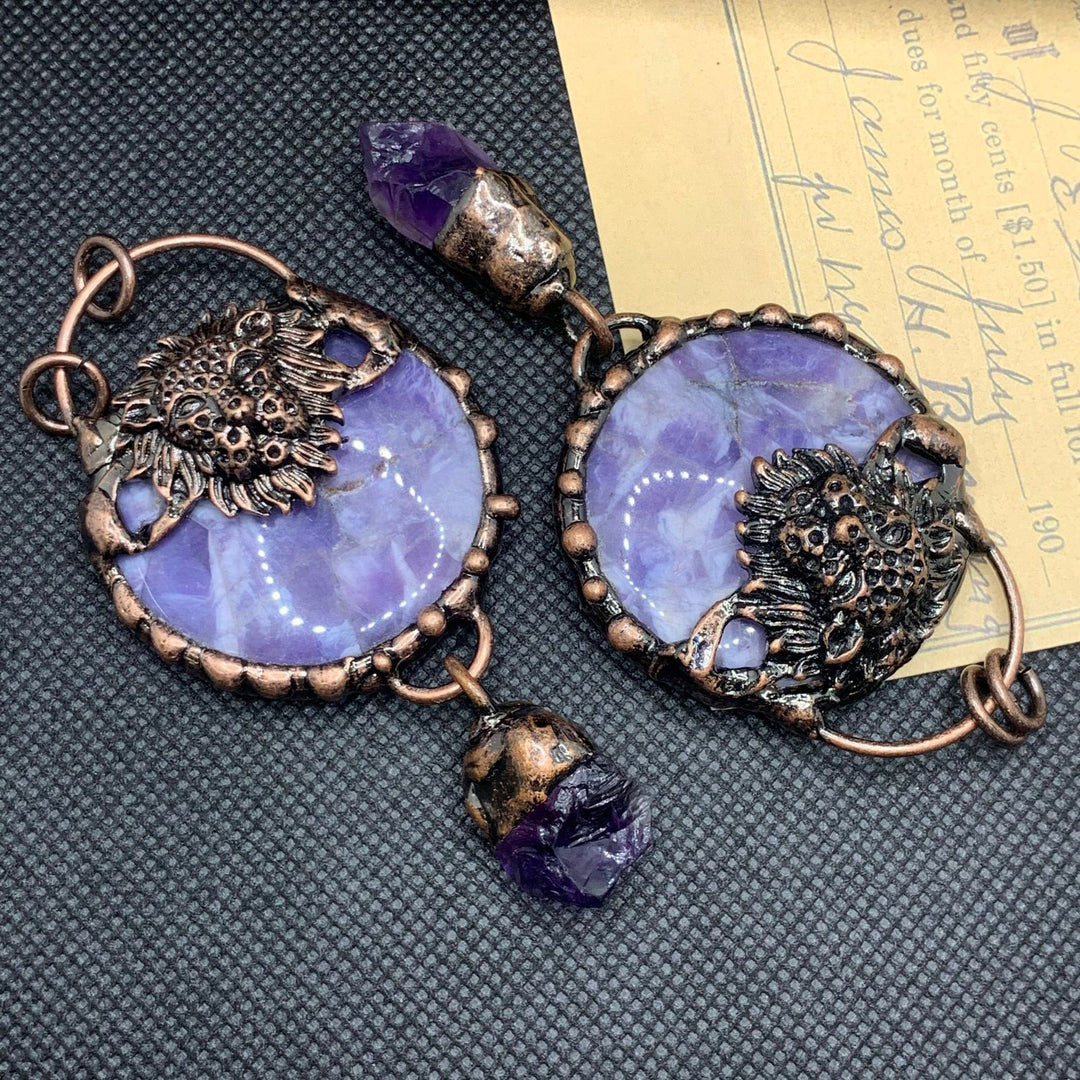 Collier en cuivre avec tête de bœuf Olivenorma et pierres précieuses en quartz transparent