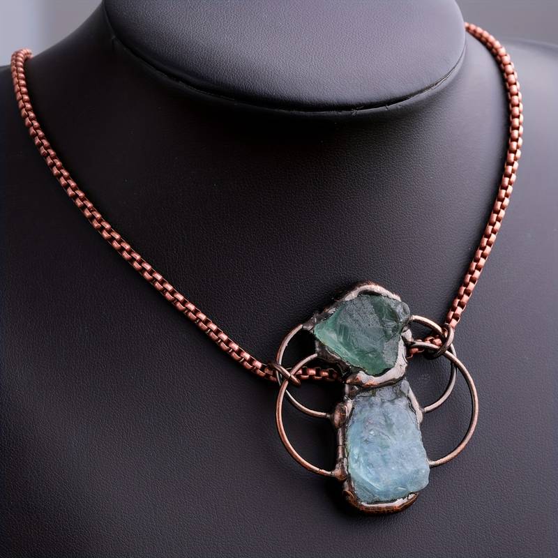 Collier pendentif combiné aigue-marine et fluorite verte Olivenorma