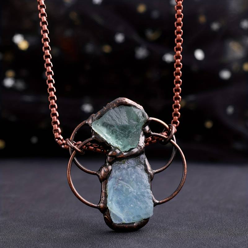 Collier pendentif combiné aigue-marine et fluorite verte Olivenorma