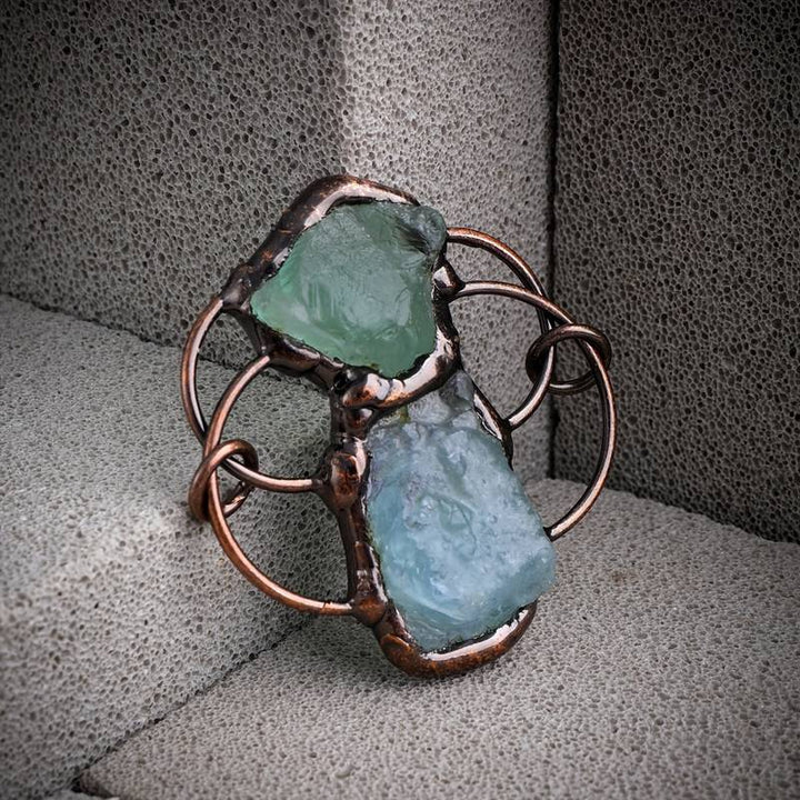 Collier pendentif combiné aigue-marine et fluorite verte Olivenorma