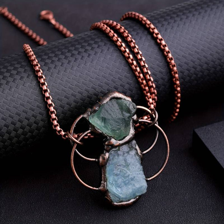 Collier pendentif combiné aigue-marine et fluorite verte Olivenorma