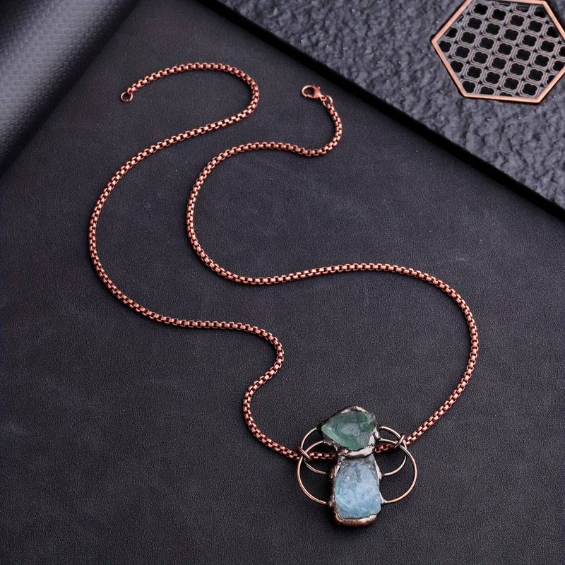 Collier pendentif combiné aigue-marine et fluorite verte Olivenorma