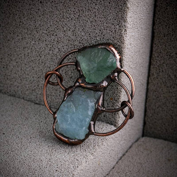 Collier pendentif combiné aigue-marine et fluorite verte Olivenorma