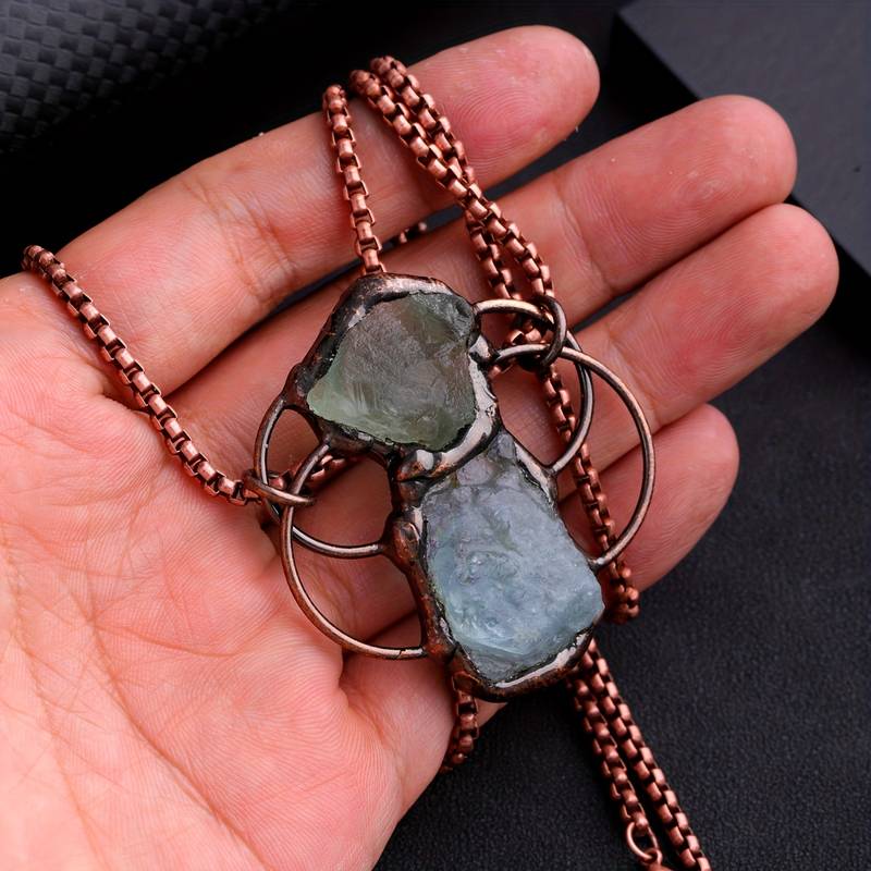 Collier pendentif combiné aigue-marine et fluorite verte Olivenorma