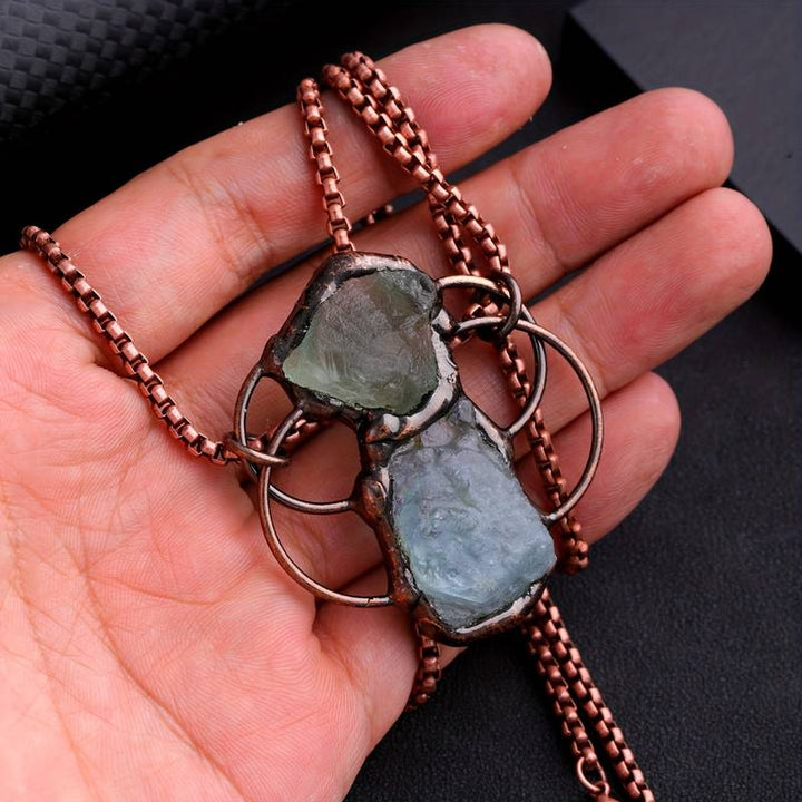 Collier pendentif combiné aigue-marine et fluorite verte Olivenorma
