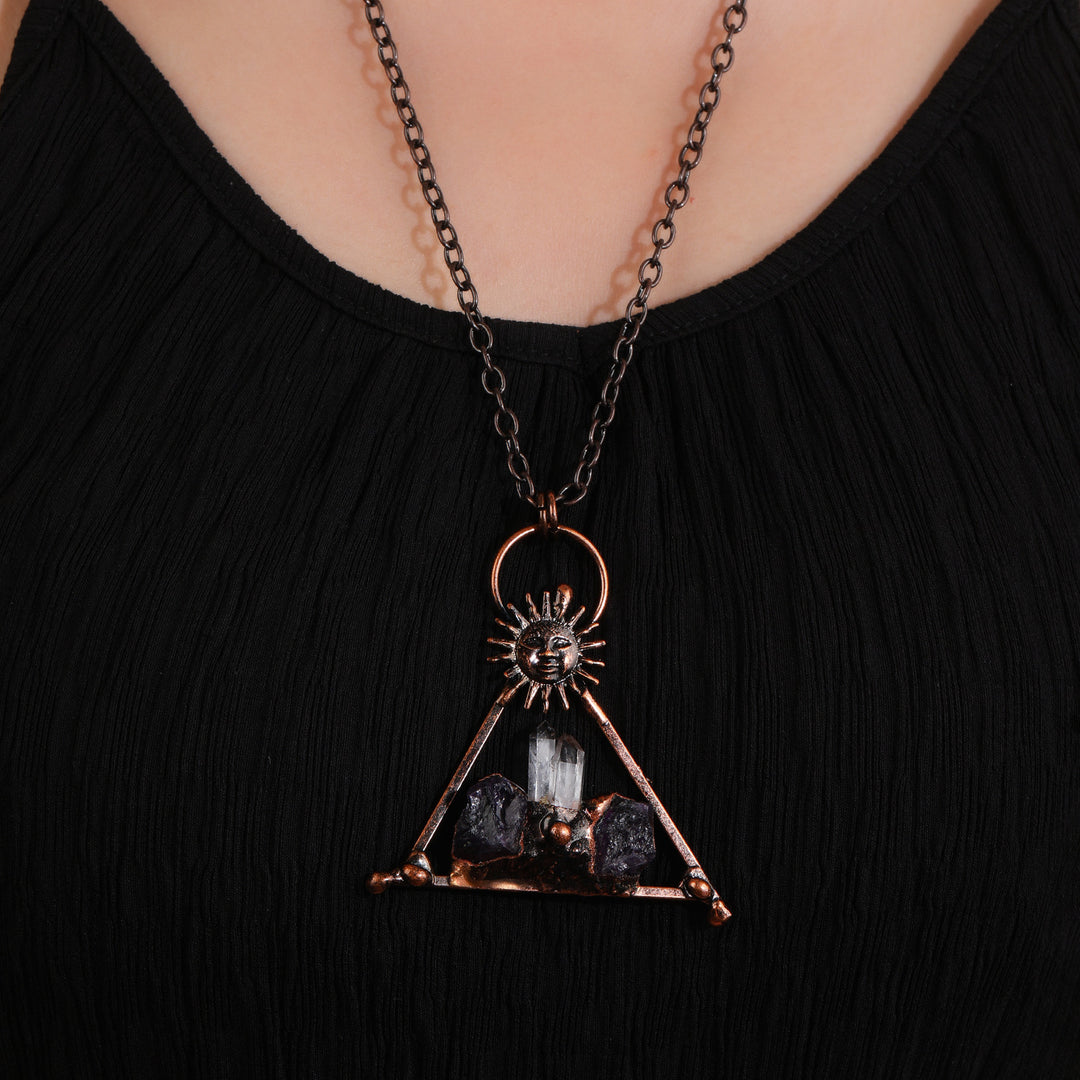 Collier en cuivre et quartz clair avec améthyste Olivenorma