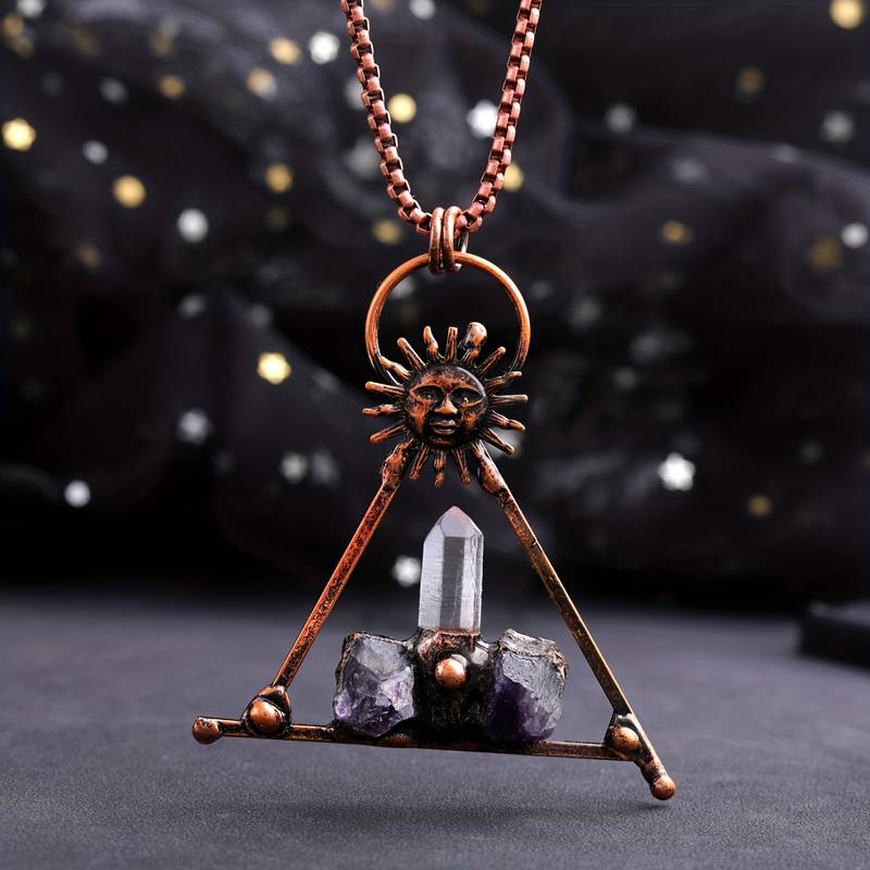 Collier en cuivre et quartz clair avec améthyste Olivenorma