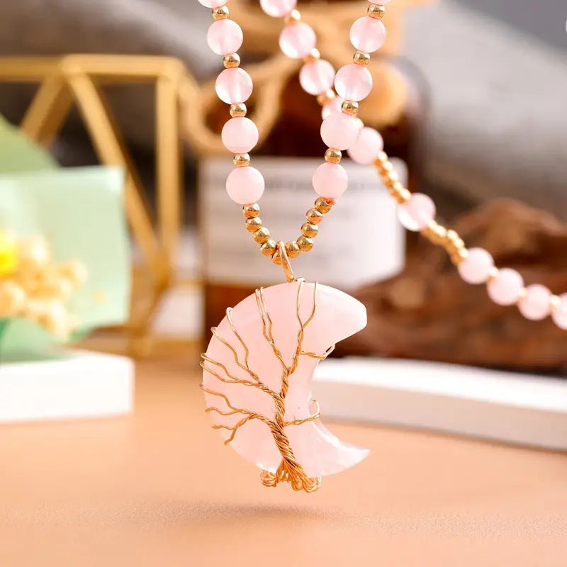 Collier de perles en cristal en forme d'arbre de vie en forme de lune Olivenorma