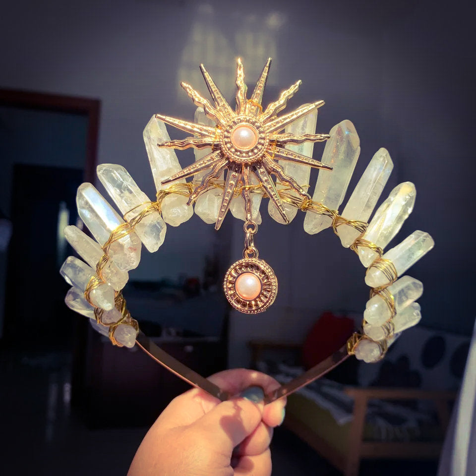 Couronne de cristal de mariage avec diadème de la déesse du soleil Olivenorma