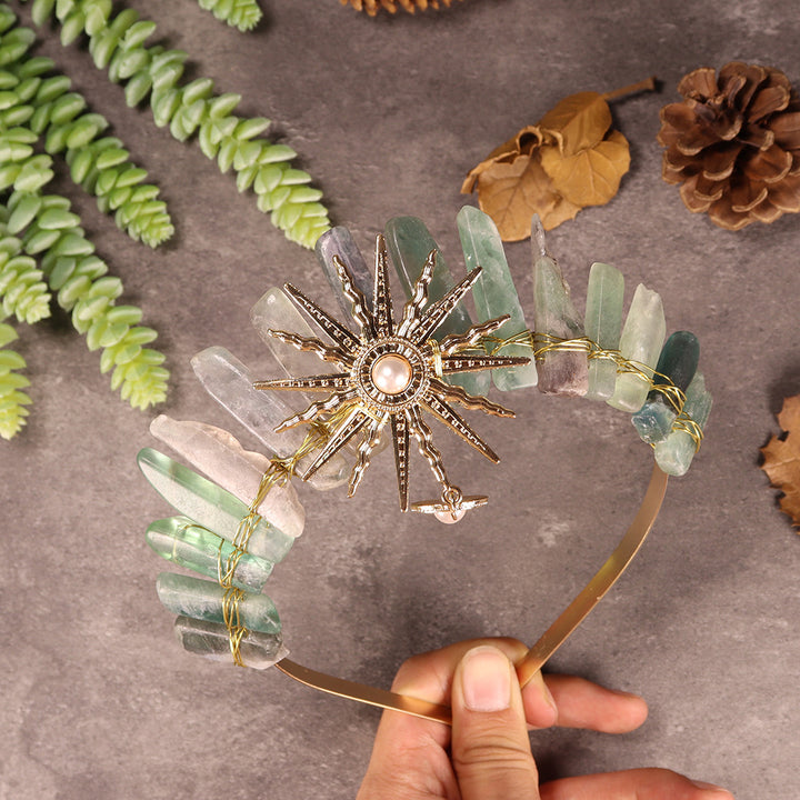 Couronne de cristal de mariage avec diadème de la déesse du soleil Olivenorma